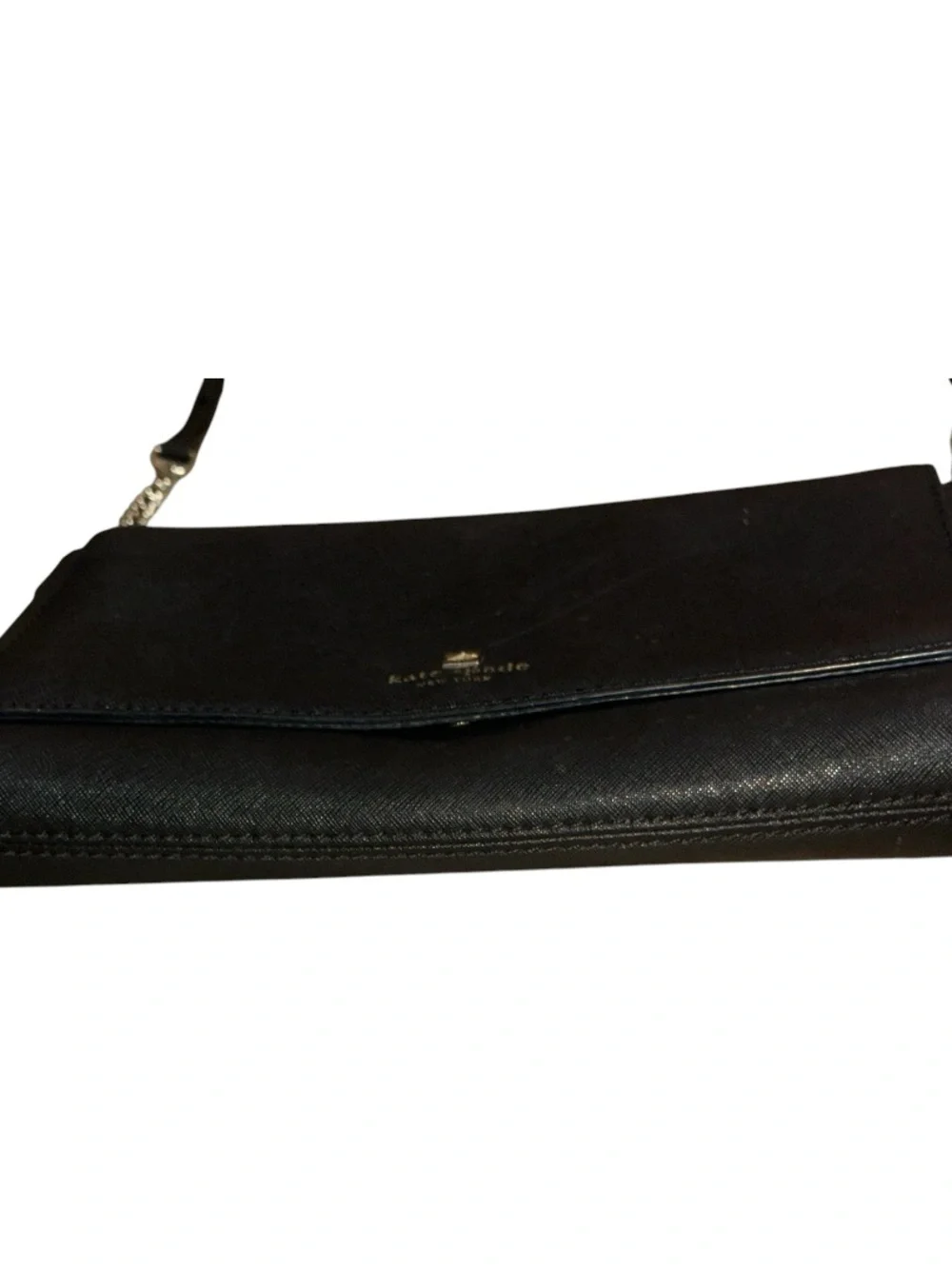 kate spade Black Leather Crossbody with Gold Chain Accents